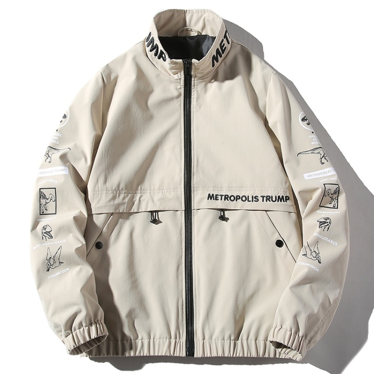 

Stand Collar Trend Jacket Embroidery Print Jacket for Men (Color:White Size:XL)