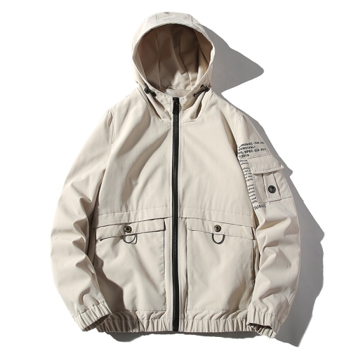 

Hooded Loose Casual Jacket Print Tooling Jacket for Men (Color:Beige Size:XXXXL)