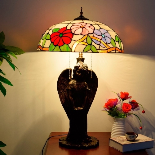 

YWXLight European American Pastoral Morning Glory Table Lamp Lighting Tiffany Style Creative Angel Decoration Large Table Lamp Retro Hotel Bar Lobby Lighting Tiffany Style (EU Plug)