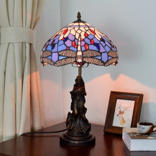 

YWXLight Mediterranean Stained Glass Lampshade Table Lamp Restaurant Bedroom Bedside Lighting Counter Lamp (EU Plug)