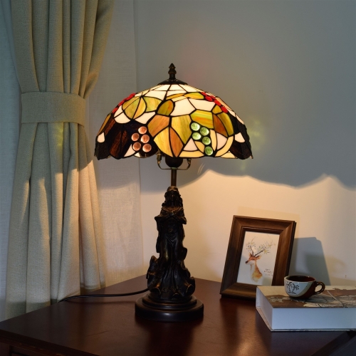 

YWXLight Retro Stained Glass Lampshade Lighting Table Lamp Living Room Dining Room Bedroom Bar Decoration Light (EU Plug)
