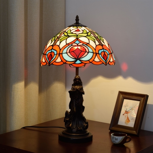 

YWXLight Creative Retro Stained Glass Lampshade Table Lamp Living Room Dining Room Bedroom Bedside Decoration Light (EU Plug)