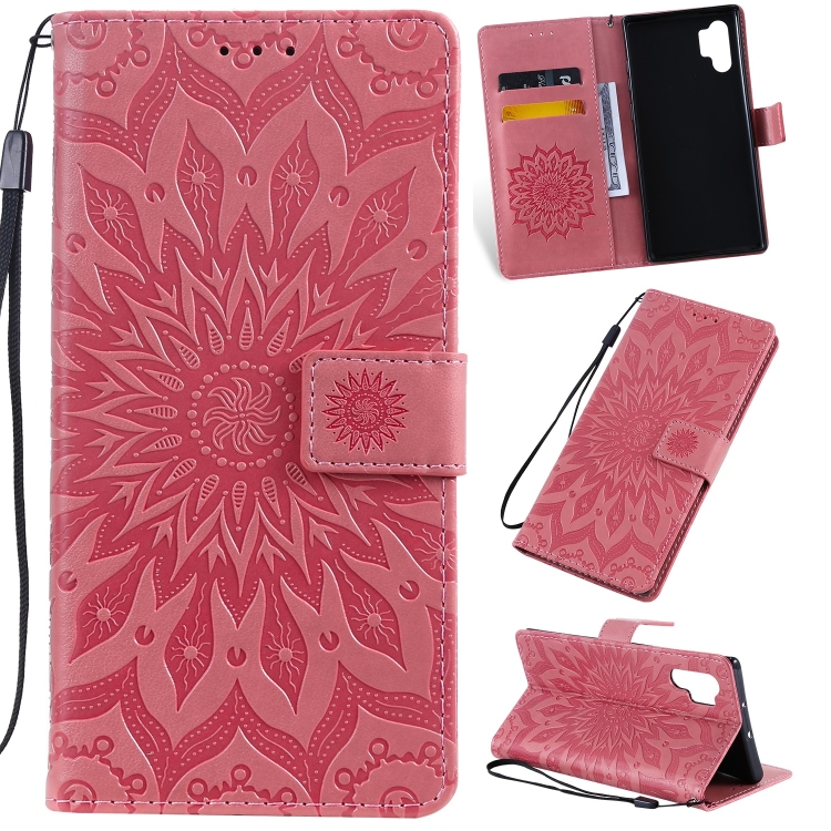 

Pressed Printing Sunflower Pattern Horizontal Flip PU Leather Case for Galaxy Note 10+ / Note 10 Pro, with Holder & Card Slots & Wallet & Lanyard (Pink)
