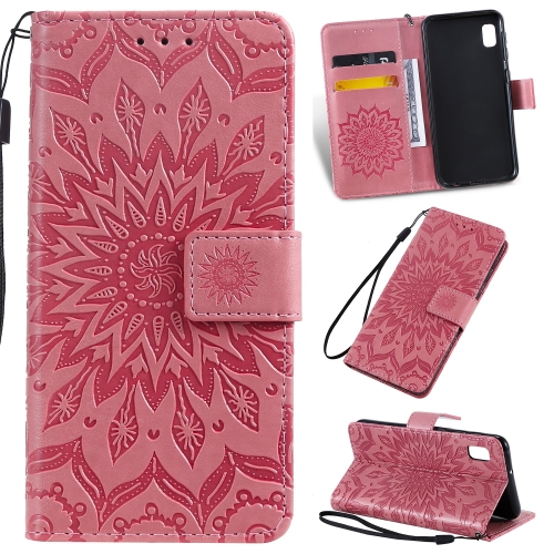 

Pressed Printing Sunflower Pattern Horizontal Flip PU Leather Case for Galaxy A10e, with Holder & Card Slots & Wallet & Lanyard (Pink)