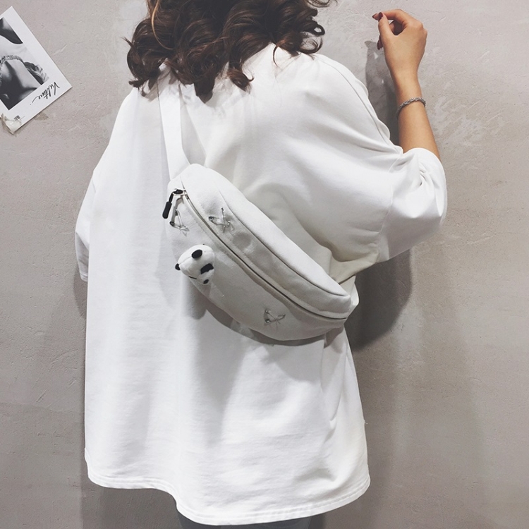 

Fashion Canvas Single Shoulder Bag Waist Chest Bag Messenger Bag with Panda Doll Decoration (Color:White Size:OneSize)