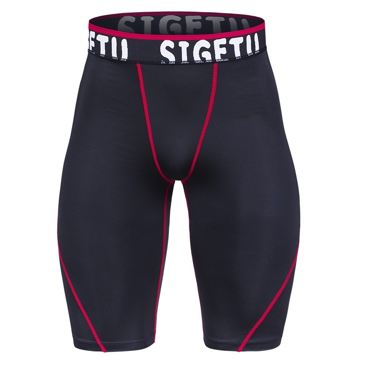 

SIGETU Men Quick-drying Tight-fitting Running Shorts (Color:Black Red Size:XL)