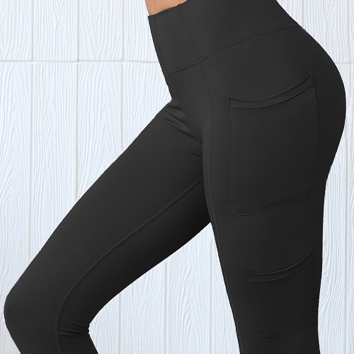 

Women Fitness Leggings with Pockets (Color:Black Size:L)