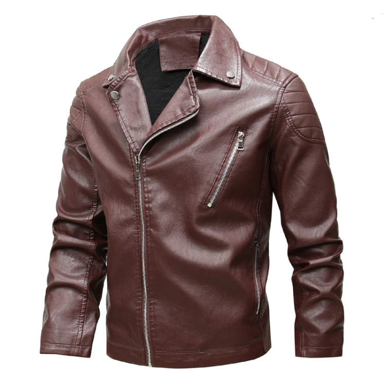 

Fashion Lapel Plus Velvet Motorcycle Leather Coat (Color:Red Size:L)