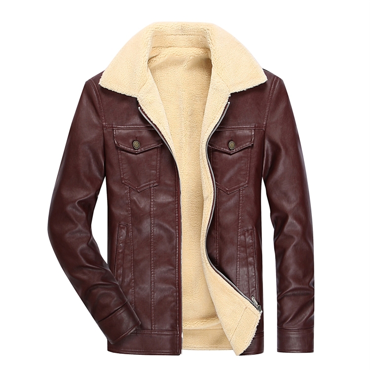 

Men Locomotive PU Leather Plus Velvet Jacket (Color:Red Size:M)
