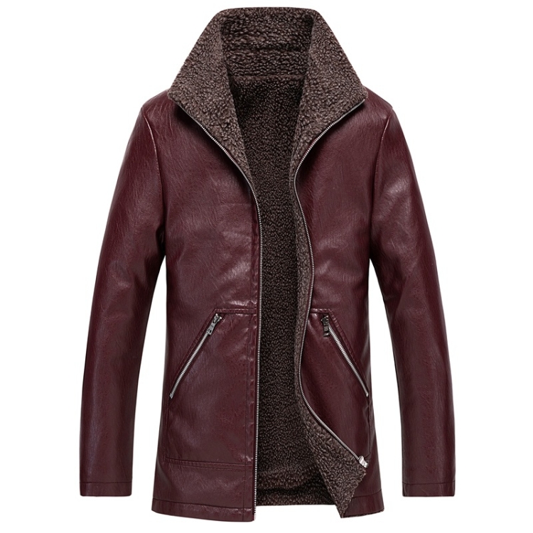 

Men Casual Lapel Warm Leather Coat (Color:Red Size:M)