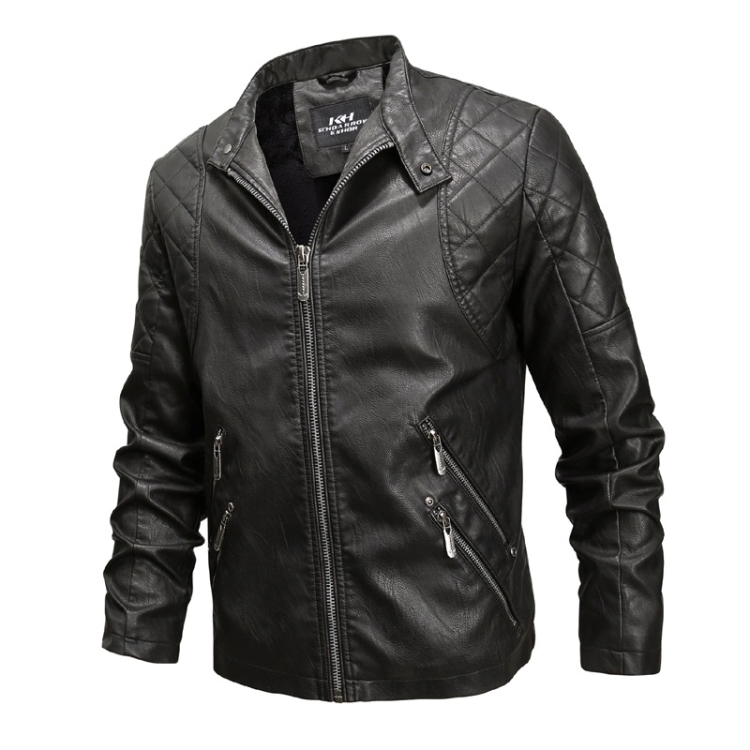 

Autumn And Winter Fashion Tide Male Leather Jacket (Color:Black Size:4XL)