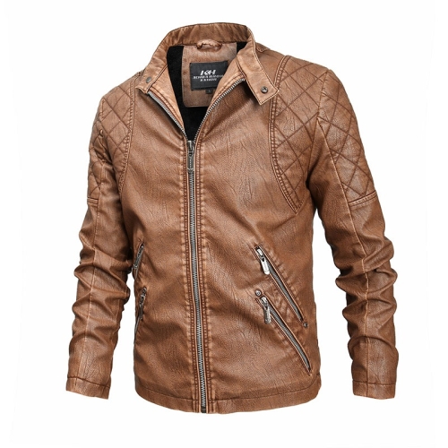 

Autumn And Winter Fashion Tide Male Leather Jacket (Color:Khaki Size:XXXL)