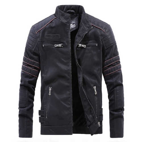 

Men Casual Leather Jacket Coat (Color:Black Size:M)