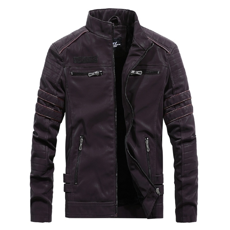 

Men Casual Leather Jacket Coat (Color:Coffee Size:XXXL)