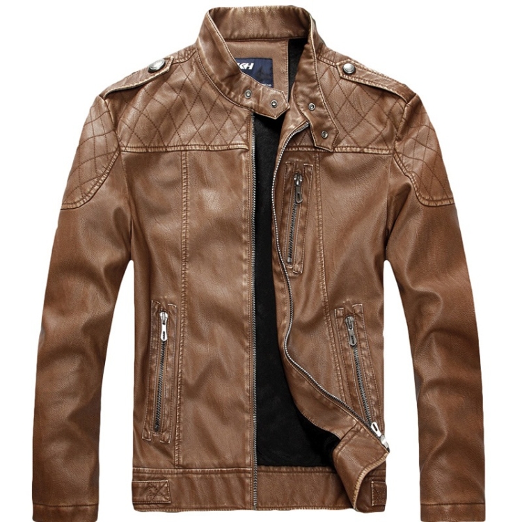 

Men Plus Velvet Motorcycle Jacket Coat (Color:Khaki Size:XXXL)