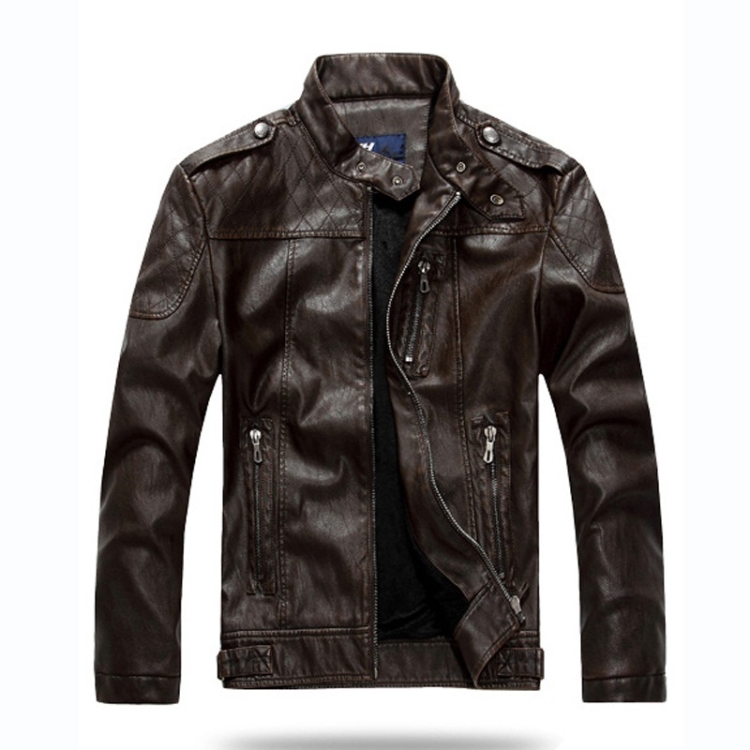 

Men Plus Velvet Motorcycle Jacket Coat (Color:Coffee Size:XXXL)