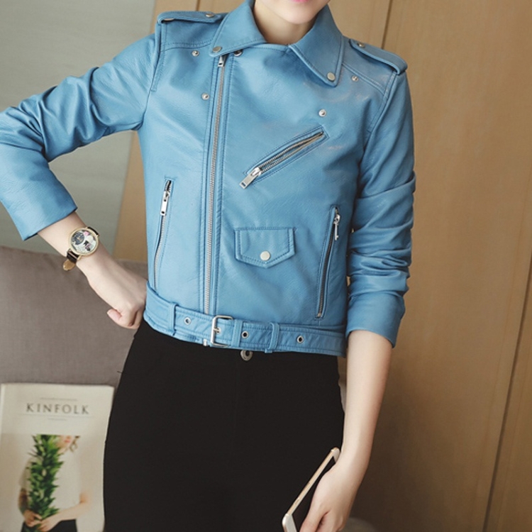 

Punk Lapel Women Leather Jacket (Color:Blue Size:M)
