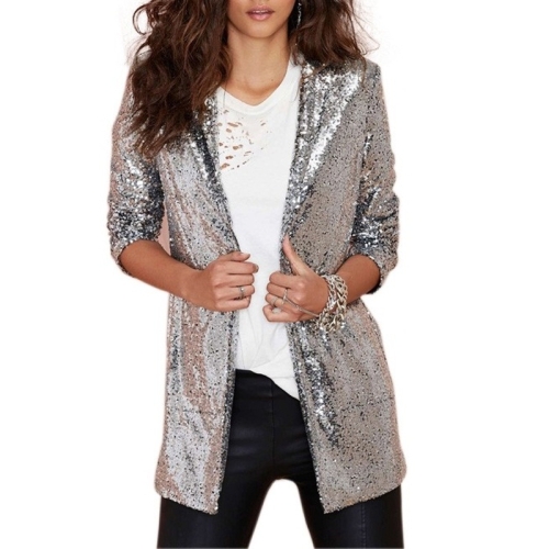 

Women Sequined Suit Jacket Without Buckle Stage Clothing