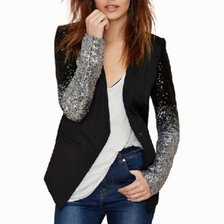 

Sequins Slim Casual Women Suit (Color:Black Size:S)