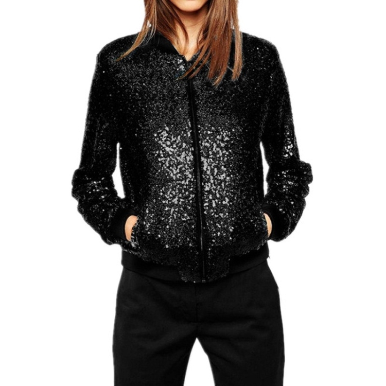 

Women Wild Casual Sequin Jacket Short Coat (Color:Black Size:S)