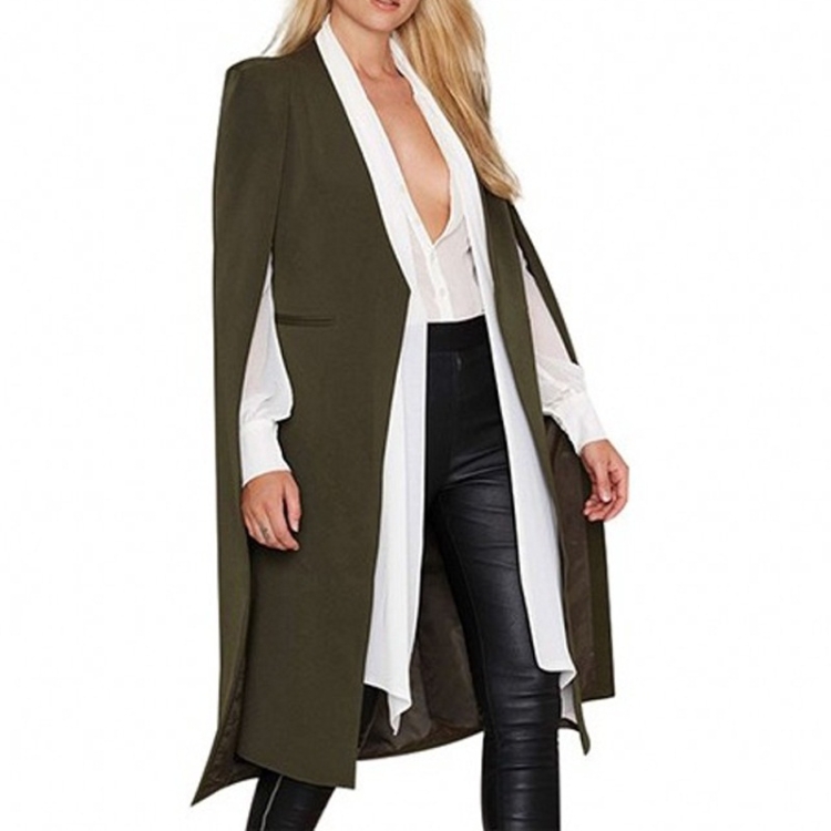 

Women Casual Cape Unbuttoned Shawl Coat (Color:Army Green Size:L)