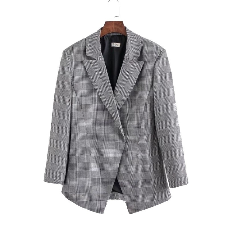 

Women Slim Wild Dark Buckle Plaid Fashion Suit (Color:Grey Size:S)