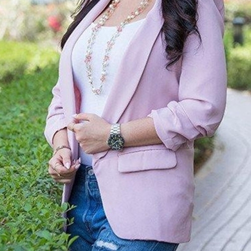 

Women Solid Color Buckleless Slim Casual Suit (Color:Pink Size:S)