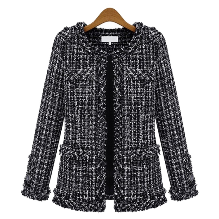 

Women Plaid Slim Jacket Coat (Color:Black Size:S)