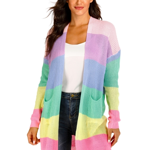 

Colorful Striped Knit Cardigan (Color:Pink Size:S)