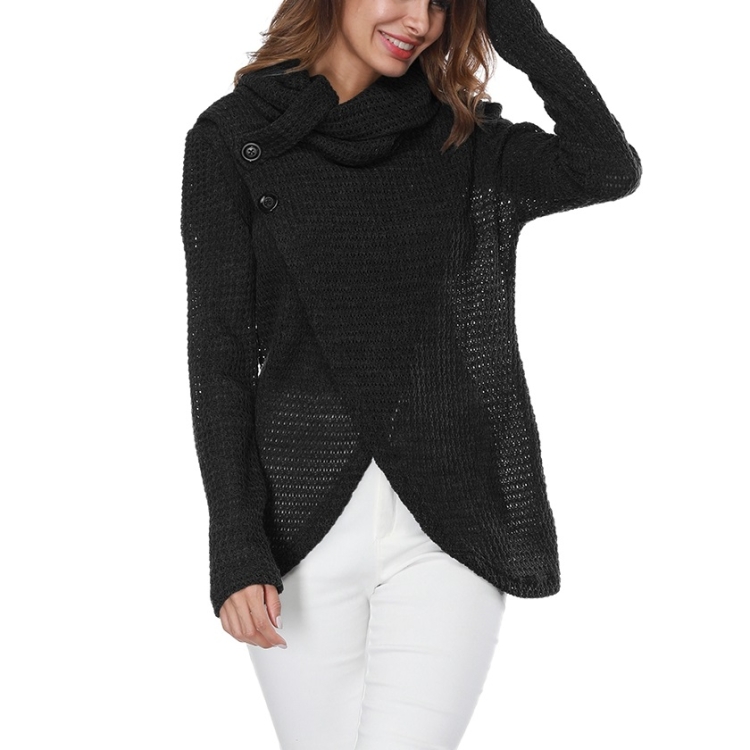 

Irregular High Collar Button Knitting Top (Color:Black Size:S)