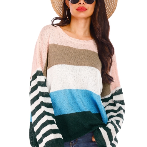 

Interlaced Striped Sweater (Color:Blue Size:L)