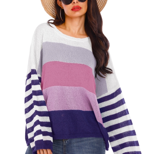 

Interlaced Striped Sweater (Color:Purple Size:M)