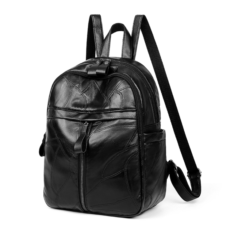 

PU Leather Double Shoulders School Bag Travel Backpack Bag (Black)