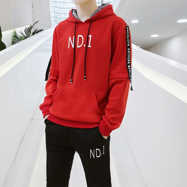 

Spring and Autumn Trend Hooded Two-piece Suit (Color:Red Size:M)