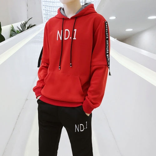 

Spring and Autumn Trend Hooded Two-piece Suit (Color:Red Size:XL)