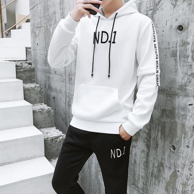 

Spring and Autumn Trend Hooded Two-piece Suit (Color:White Size:M)