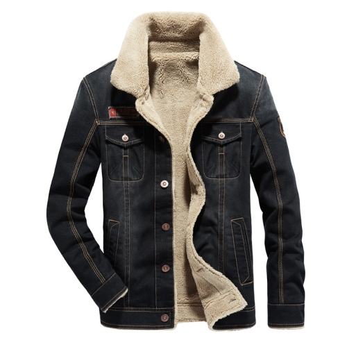 

Men Plus Velvet Thick Warm Lambskin Denim Coat (Color:Black Size:5XL)