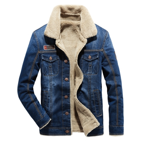 

Men Plus Velvet Thick Warm Lambskin Denim Coat (Color:Blue Size:XL)