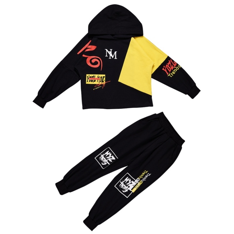 

Boys Loose Long Sleeve Casual Two-piece Suit (Color:Yellow Black Size:120cm)