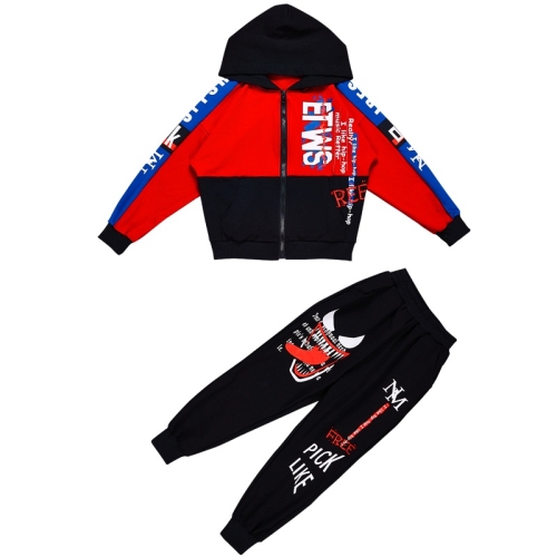 

Boys Hooded Zipper Sweatshirt Two-piece Suit (Color:Red Size:120cm)