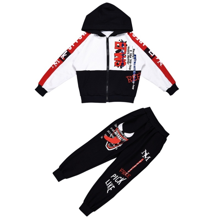 

Boys Hooded Zipper Sweatshirt Two-piece Suit (Color:White Size:120cm)
