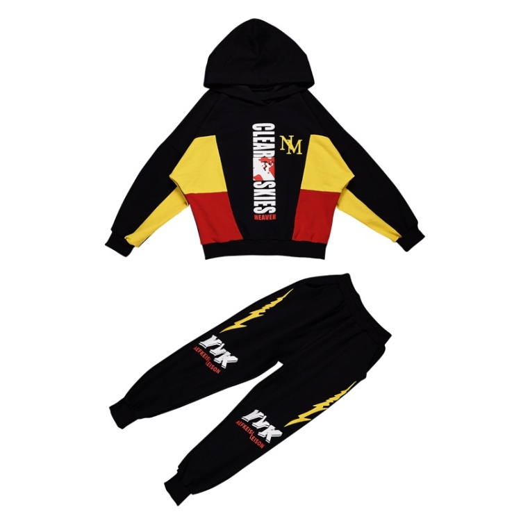 

Boys Hooded Casual Sport Two-piece (Color:Black Size:140cm)