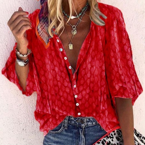 

Fashion Loose Women Blouse (Color:Red Size:XXXXL)