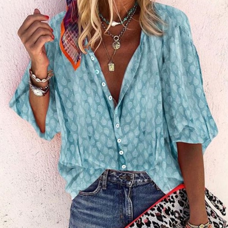

Fashion Loose Women Blouse (Color:Blue Size:XL)