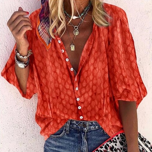 

Fashion Loose Women Blouse (Color:Orange Size:XXXXL)