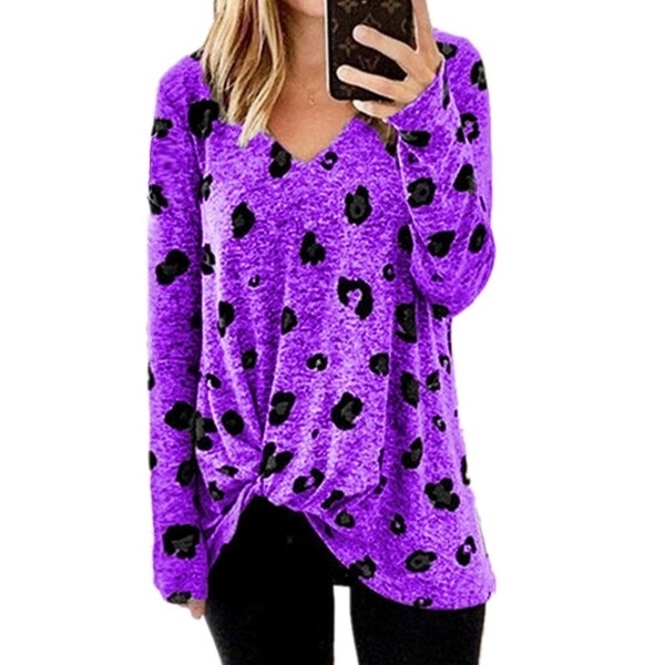 

V-neck Long-sleeved T-shirt Top (Color:Purple Size:S)