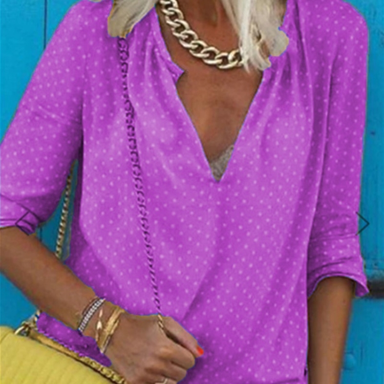 

Fashion V-neck Printing Shirt (Color:Purple Size:XXXXL)