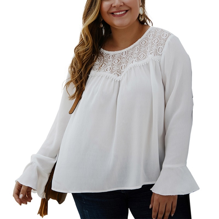 

Fat Girl Chiffon Solid Color Shirt (Color:White Size:XL)