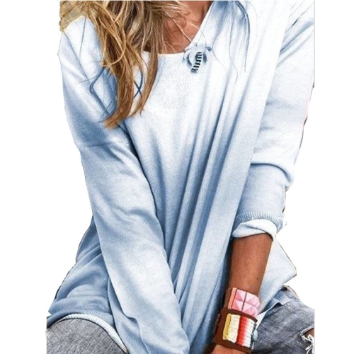 

Women Loose Long-sleeved Shirt Gradient T-shirt (Color:Blue Size:M)