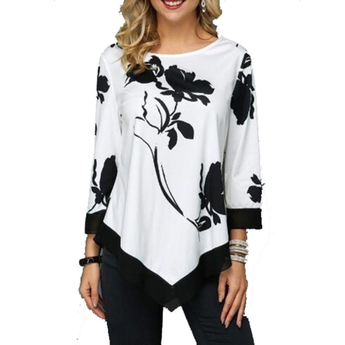 

Loose Irregular Long-sleeved Top T-shirt (Color:White Size:XXXL)